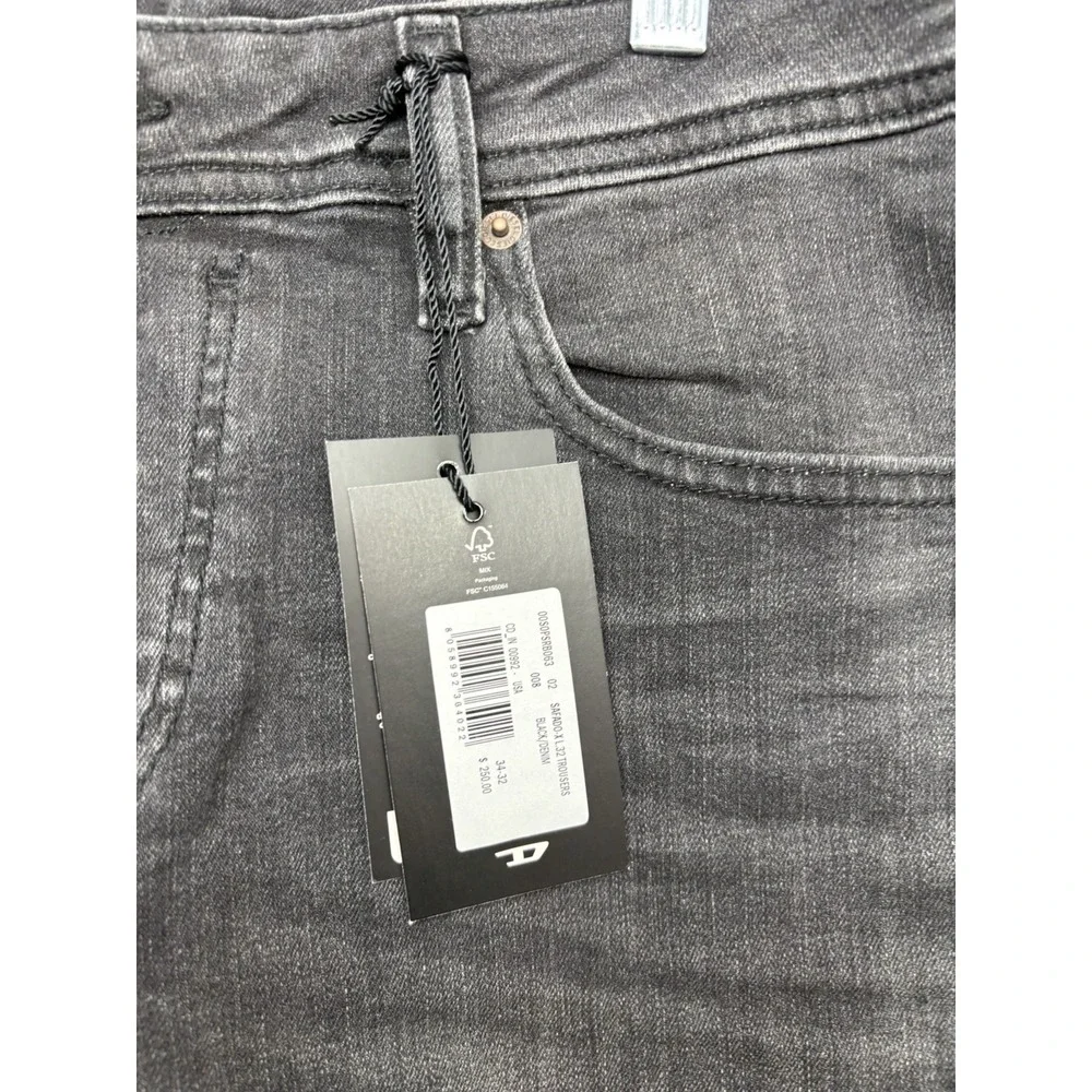 DIESEL Jeans Mens 34x32 Safado Straight Black Dark Denim Button Fly RM063 NWT